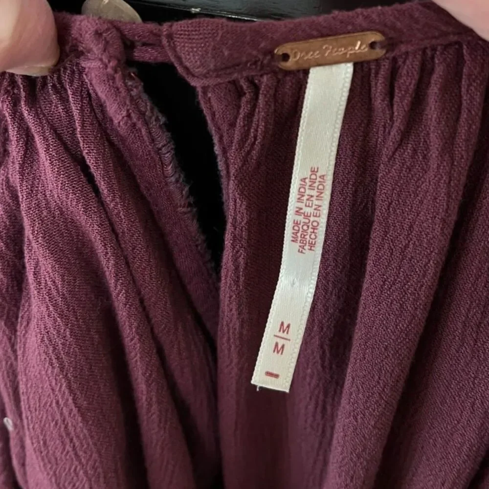 Free People Rush For Ruffles Romper Burgundy Boho Ruffle Lace Size M